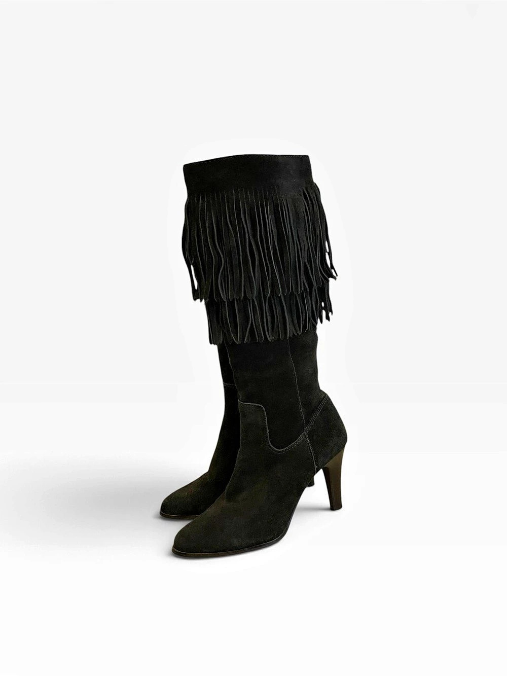 STUART WEITZMAN Black Suede Fringe Heeled Boots Like New